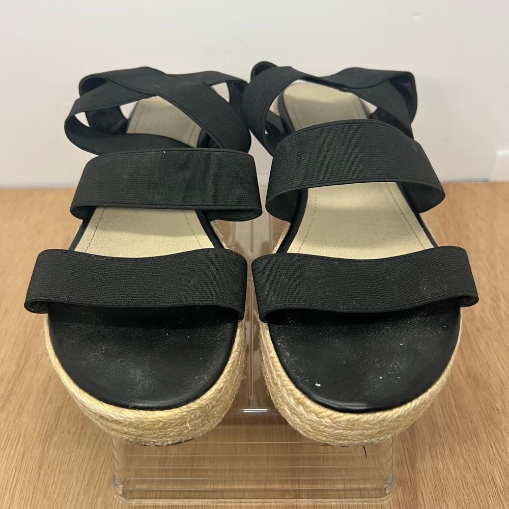 Womens Platform Espadrille Sandals 39 Black Good Elastic Strappy Wedge Unbranded